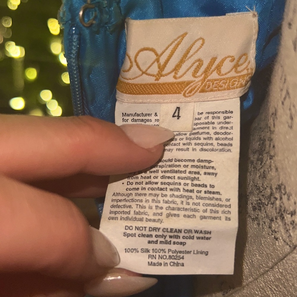 Alyce Designs turquoise blue beaded long gown one shoulder formal prom dress 4 - Picture 5 of 5